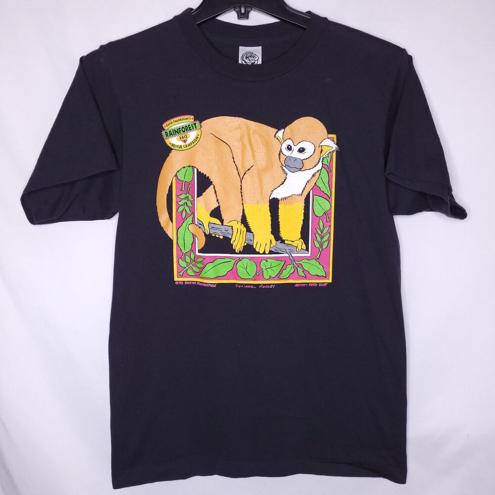Vintage Earth Foundation Shirt Womens Medium 1993 Squirrel Monkey Made In USA